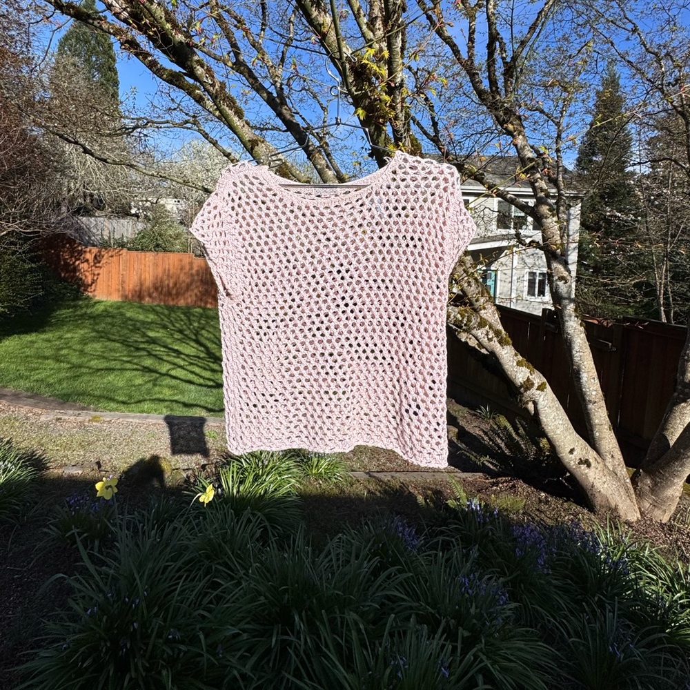 Vintage Light Pink Open Knit Crochet Top